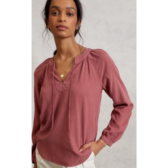 Cloth & Stone Becky Blouse Size M Wine Red Tencel Long Sleeve Boho Anthopologie - Picture 1 of 12